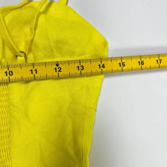NWOT Farm Rio Linen Blend Yellow Sleeveless Midi Dress Size S
